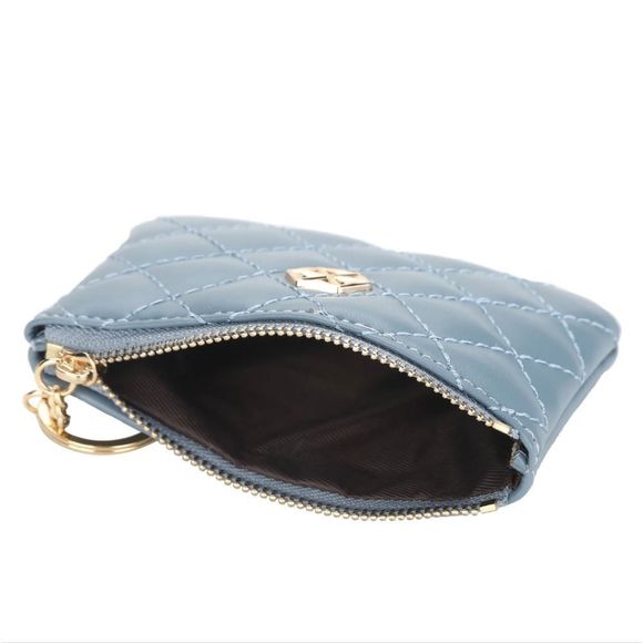 Women's Vegan Leather Zip Change Coin Purse Card Wallet with Keychain Ring Gifts - Picture 5 of 5